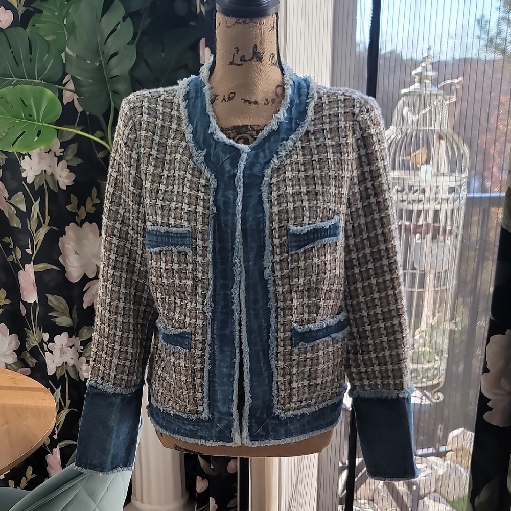 Tweed Jacket with Denim Blue Accents
